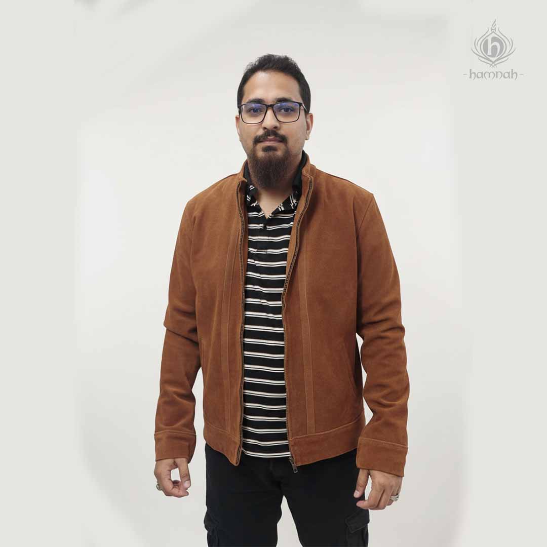 Men Zip Up Suedette Motorcycle Jacket