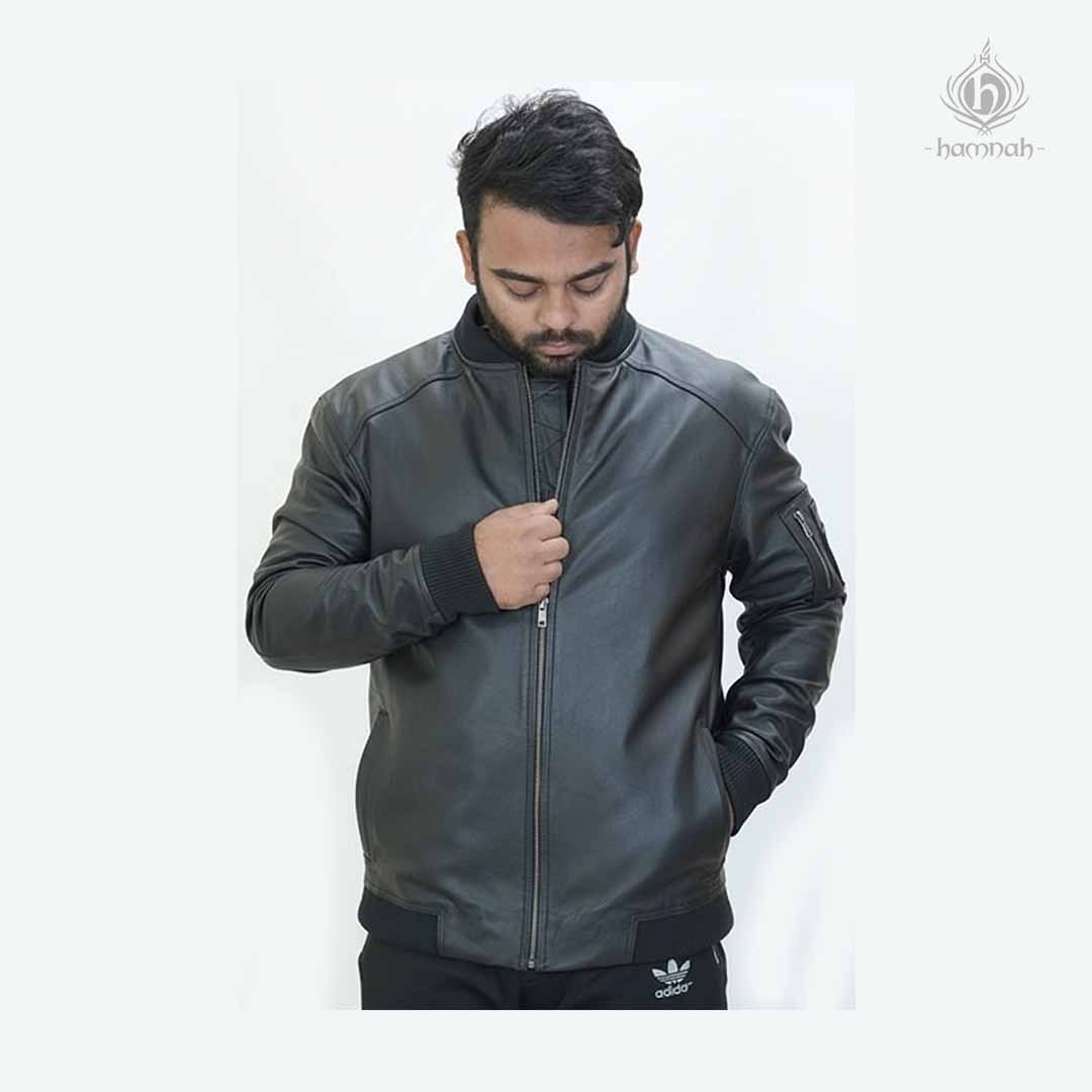 Mens Leather Jacket Slim Stand Collar Casual